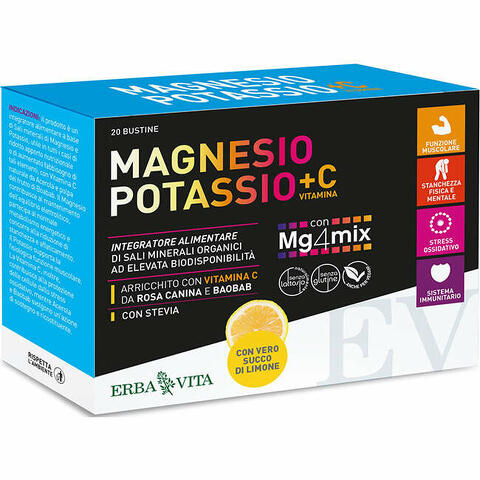 Magnesio potassio +c vitamina gusto limone 20 bustine da 3,8 g