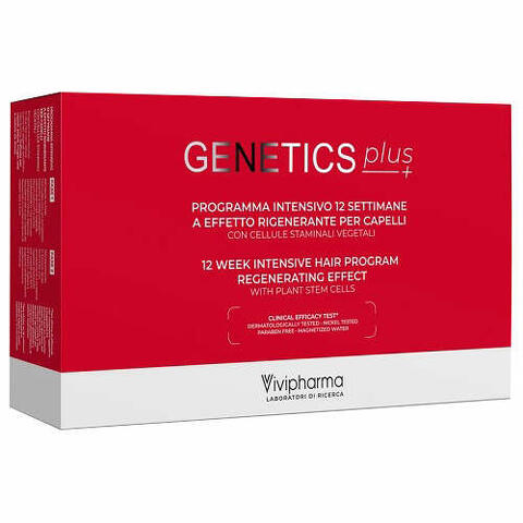 Genetics plus programma intensivo 12 settimane a effetto rigenerante per capelli con cellule staminali vegetali 14 fiale 5ml + 1 spray 100ml