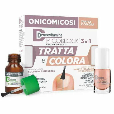 Dermovitamina micoblock 3 in 1 tratta e colora soluzione ungueale 7ml + smalto idratante traspirante 5ml