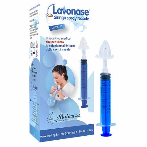 Lavonase siringa spray nasale non sterile 10ml luer-lock con cappuccio + ugello nasale con raccordo luer-lock + perforatore con valvola non ritorno con tappo