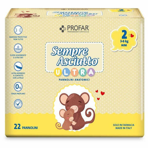 Pannolini profar sempre asciutto ultra mini 3/6 kg 22 pezzi