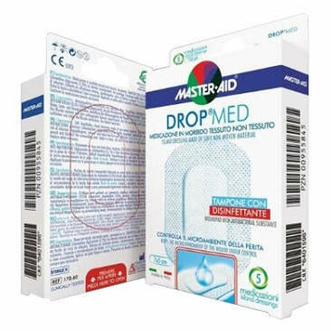 Compressa autoadesiva dermottiva con controllo del microambiente della ferita sterile ipoallergenica aerata maid dropmed tampone con disinfettante 10,5x25 3 pezzi