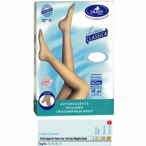 Autoreggente open toe maglia liscia 140 den colore neutro beige taglia 5 linea classica