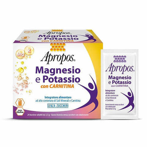 Magnesio e potassio con carnitina 24 bustine solubili da 3,5 g gusto arancia senza zuccheri