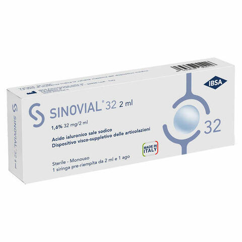 Siringa intra-articolare sinovial 32 acido ialuronico 1,6% 32mg/2ml 1 fs + ago gauge 21 1 pezzo