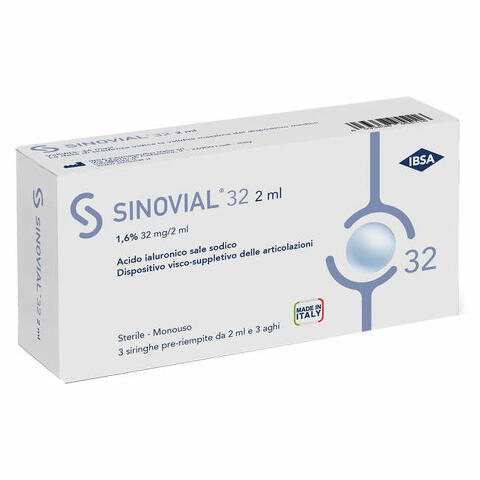 Siringa intra-articolare sinovial 32 acido ialuronico 1,6% 32mg/2ml 1 fs + ago gauge 21 3 pezzi