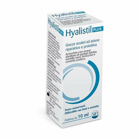 Gocce oculari hyalistil plus acido ialuronico 0,4% acqua distillata di ginkgo biloba + mirtillo nero + finocchio + centella asiatica 10ml