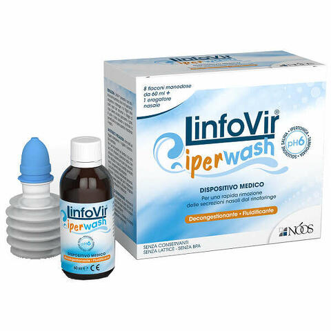 Linfovir iperwash soluzione salina ipertonica tamponata 8 flaconi da 60ml + 1 erogatore nasale