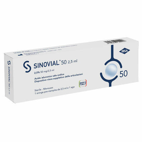 Siringa intra-articolare sinovial 50 acido ialuronico 2% 50mg/2,5ml 1 fs + ago gauge 21 1 pezzo