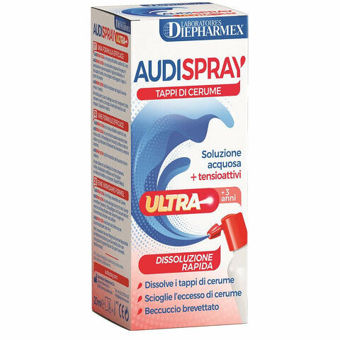 Audispray ultra +3 anni soluzione acquosa + tensioattivi spray tappi di cerume 20ml