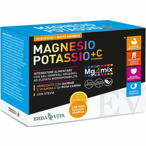 Magnesio potassio +c vitamina gusto arancia 20 bustine da 3,8 g
