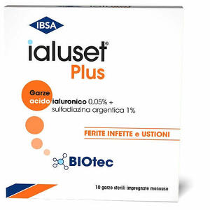 Ialuset - Garza ialuset plus impregnata di crema di acido ialuronico 0,05%, di sulfadiazina argentica 1%, macrogol, glicerolo e acqua 10 x 10 cm 10 pezzi
