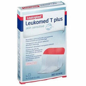 Leukomed - T plus skin sensitive medicazione post-operatoria trasparente impermeabile con massa adesiva al silicone 5x7,2cm 5 pezzi