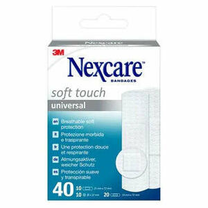 Nexcare - Cerotto preparato  soft touch universal 3 misure 20 cerotti 19x72mm + 10 cerotti 25x72mm + 10 cerotti tondi 22,5 mm