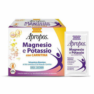 Apropos - Magnesio e potassio con carnitina 24 bustine solubili da 3,5 g gusto arancia senza zuccheri