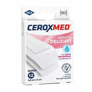 Ceroxmed - Cerotti delicati  con garza disinfettante ipoallergenici per pelli sensibili super 3,8x8cm 12 pezzi
