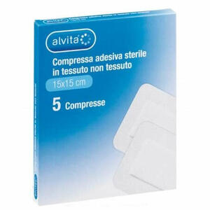 Alvita - Alvita garza compressa adesiva sterile in tessuto non tessuto estensibile bianco 15x15cm 5 pezzi