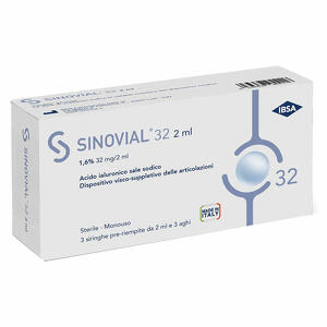 Sinovial - Siringa intra-articolare sinovial 32 acido ialuronico 1,6% 32mg/2ml 1 fs + ago gauge 21 3 pezzi