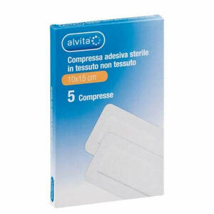 Alvita - Alvita garza compressa adesiva sterile in tessuto non tessuto estensibile bianco 10x15cm 5 pezzi